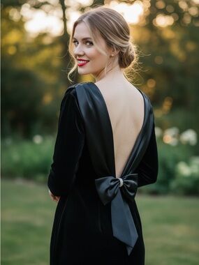 Vintage 80s velvet satin with a bow and bling event dress size medium